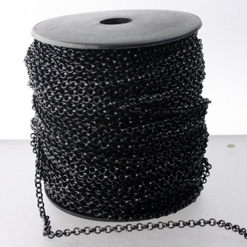 Sample Lot - Black Rolo Chain bulk, 3 ft of Rolo Cable Chain 3.2mm - Unsoldered Links -  Bulk Jewelry Chain - 3.2ROLO
