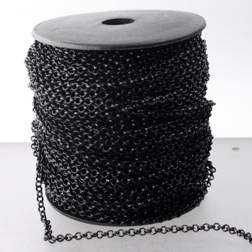 Black Rolo Chain bulk, 100 ft of Rolo Cable Chain 3.2mm - Unsoldered Links -  Bulk Jewerly Chain - 3.2ROLO