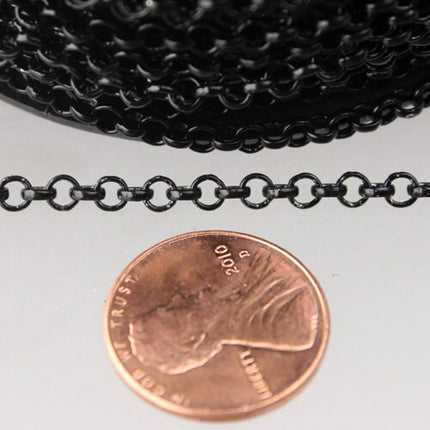 Black Rolo Chain bulk, 12 ft of Rolo Cable Chain 3.2mm - Unsoldered Links -  Bulk Jewerly Chain - 3.2ROLO