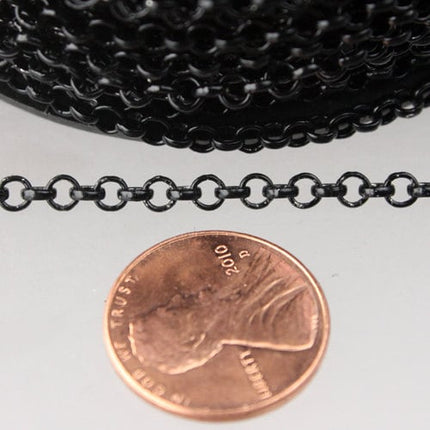 Sample Lot - Black Rolo Chain bulk, 3 ft of Rolo Cable Chain 3.2mm - Unsoldered Links -  Bulk Jewelry Chain - 3.2ROLO