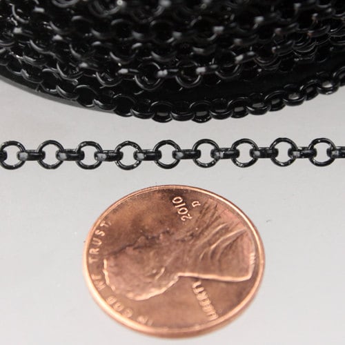 Sample Lot - Black Rolo Chain bulk, 3 ft of Rolo Cable Chain 3.2mm - Unsoldered Links -  Bulk Jewelry Chain - 3.2ROLO