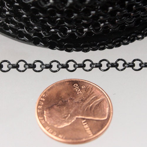 Black Rolo Chain bulk, 100 ft of Rolo Cable Chain 3.2mm - Unsoldered Links -  Bulk Jewerly Chain - 3.2ROLO