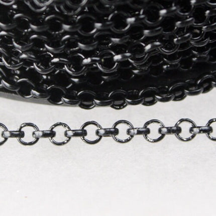 Black Rolo Chain bulk, 12 ft of Rolo Cable Chain 3.2mm - Unsoldered Links -  Bulk Jewerly Chain - 3.2ROLO