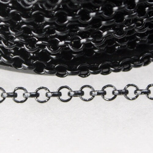 Black Rolo Chain bulk, 12 ft of Rolo Cable Chain 3.2mm - Unsoldered Links -  Bulk Jewerly Chain - 3.2ROLO