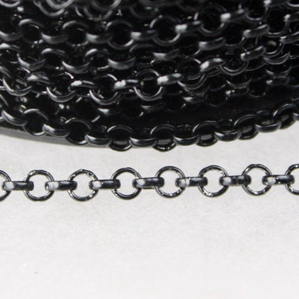 Black Rolo Chain bulk, 100 ft of Rolo Cable Chain 3.2mm - Unsoldered Links -  Bulk Jewerly Chain - 3.2ROLO