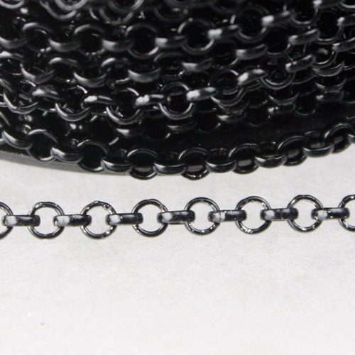 Black Rolo Chain bulk, 100 ft of Rolo Cable Chain 3.2mm - Unsoldered Links -  Bulk Jewerly Chain - 3.2ROLO