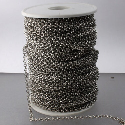 Rhodium Plated Rolo Chain bulk, 32 ft of Antique Silver Rolo Cable Chain 3.2mm - Unsoldered Links - Necklace Bracelet  - 3.2ROLO