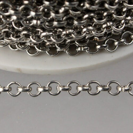 Rhodium Plated Rolo Chain bulk, 32 ft of Antique Silver Rolo Cable Chain 3.2mm - Unsoldered Links - Necklace Bracelet  - 3.2ROLO