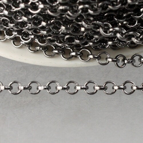 12 feet Gunmetal Rolo Chain Rolo Cable Chain 3.2mm - Unsoldered Links -  Bulk Jewerly Chain - 3.2ROLO