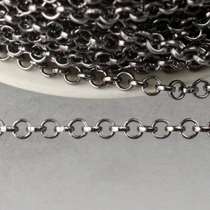 Gunmetal Rolo Chain bulk, 32 ft of Rolo Cable Chain 3.2mm - Unsoldered Links -  Bulk Jewerly Chain - 3.2ROLO
