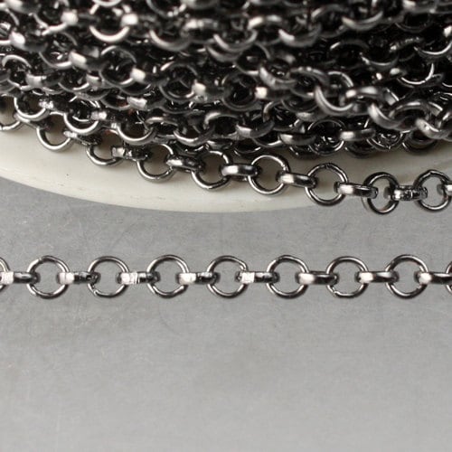 Gunmetal Rolo Chain bulk, 32 ft of Rolo Cable Chain 3.2mm - Unsoldered Links -  Bulk Jewerly Chain - 3.2ROLO