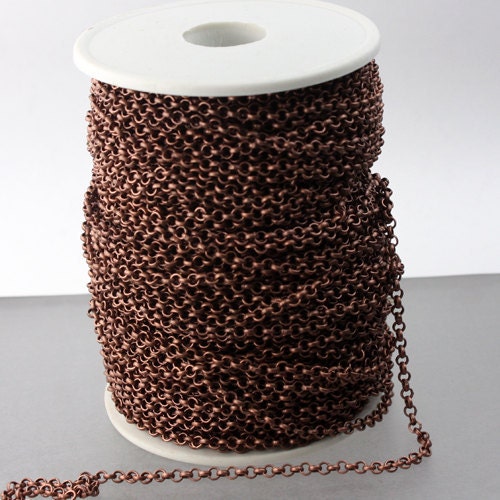 Antique Copper Rolo Chain bulk Chain, 100 ft of Rolo Cable Chain 3.2mm - Unsoldered Links -  Bulk Jewerly Chain - 3.2ROLO