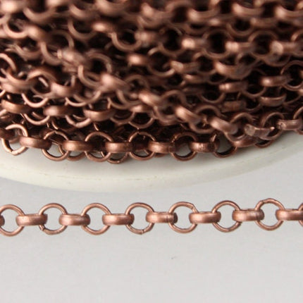 Antique Copper Rolo Chain bulk Chain, 100 ft of Rolo Cable Chain 3.2mm - Unsoldered Links -  Bulk Jewerly Chain - 3.2ROLO