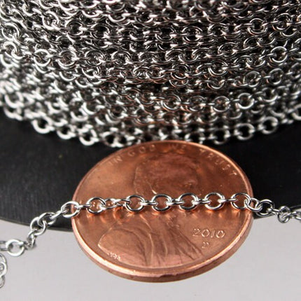 Stainless Steel chain bulk, 3 ft of Surgical Stainless Steel Small Soldered Sturdy cable chain - 1.95mm SOLDERED Link