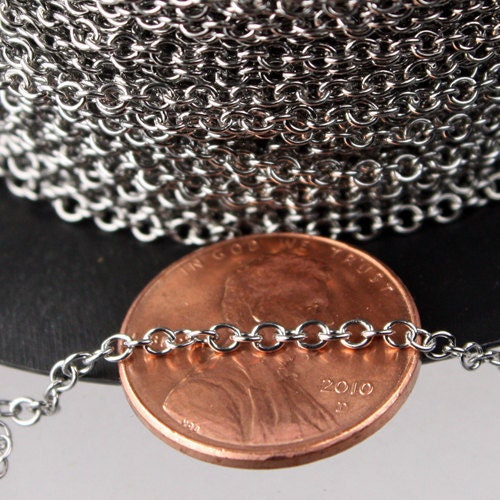 Stainless Steel chain bulk, 10 ft of Surgical Stainless Steel Small Soldered Sturdy cable chain - 1.95mm SOLDERED Link