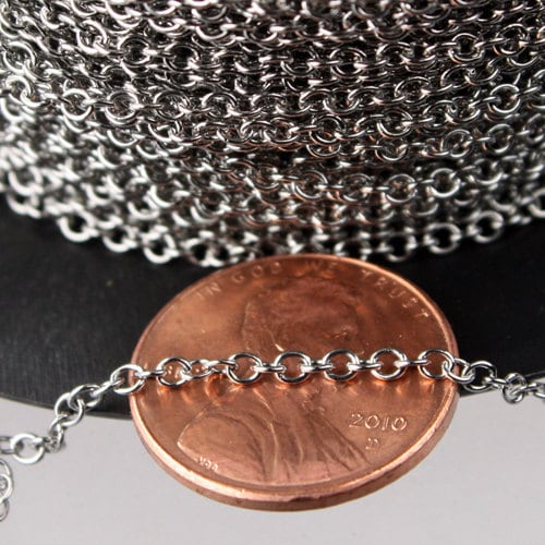 Stainless Steel chain bulk, 30 ft of Surgical Stainless Steel Small Soldered Sturdy cable chain - 1.95mm SOLDERED Link