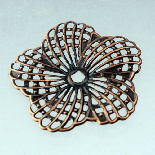 12 pcs of Antiqued Copper finished Hibiscus Flower filigree focal L:ink - 34mm