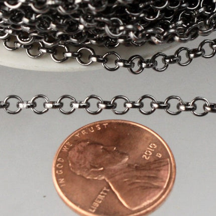 Gunmetal Rolo Chain bulk, 32 ft of Rolo Cable Chain 3.2mm - Unsoldered Links -  Bulk Jewerly Chain - 3.2ROLO