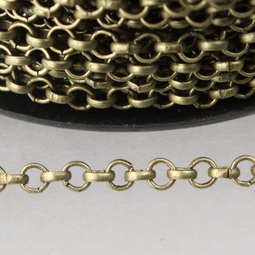 Antique Brass Rolo Chain bulk Chain, 32 ft of Rolo Bronze Cable Chain 3.2mm - Unsoldered Links -  Bulk Jewelry - 3.2ROLO