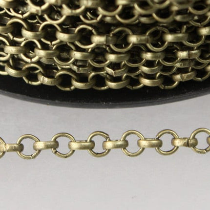 Antique Brass Rolo Chain bulk Chain, 32 ft of Rolo Bronze Cable Chain 3.2mm - Unsoldered Links -  Bulk Jewelry