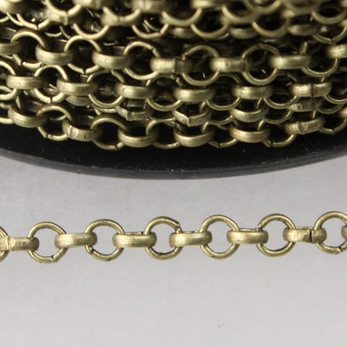 Antique Brass Rolo Chain bulk Chain, 32 ft of Rolo Bronze Cable Chain 3.2mm - Unsoldered Links -  Bulk Jewelry