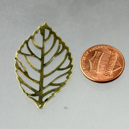 Holiday Sale 20 pcs of Antique Brass Finished Leaf Dangle Pendant Drop -  44x26mm