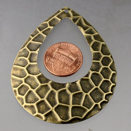 10 pcs of Antiqued brass filigree drop 65x50mm