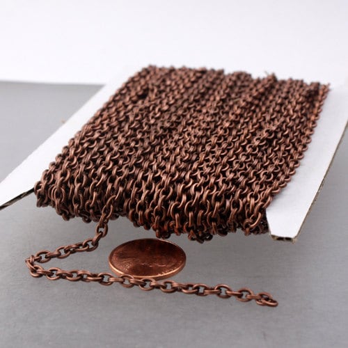100 ft of Antique Copper finished Drawn Cable Chain - 4X3mm unsoldered link (Sturdy link) - 43DRAWN