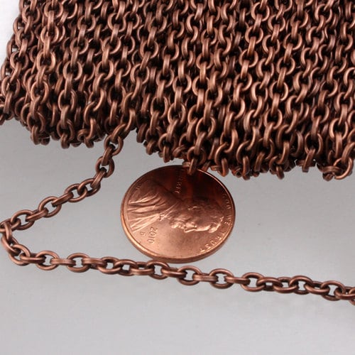 32 ft of Antique Copper finished Drawn Cable Chain - 4X3mm unsoldered link (Sturdy link)  - 43DRAWN