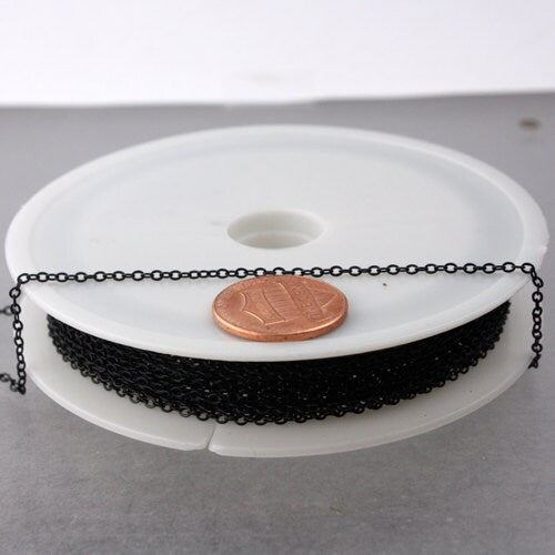 12 ft spool of BLACK Finished brass little Oval Flat Soldered Cable Chain 2.4x1.7mm - 2417F