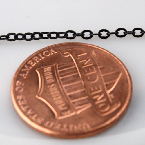 12 ft spool of BLACK Finished brass little Oval Flat Soldered Cable Chain 2.4x1.7mm - 2417F