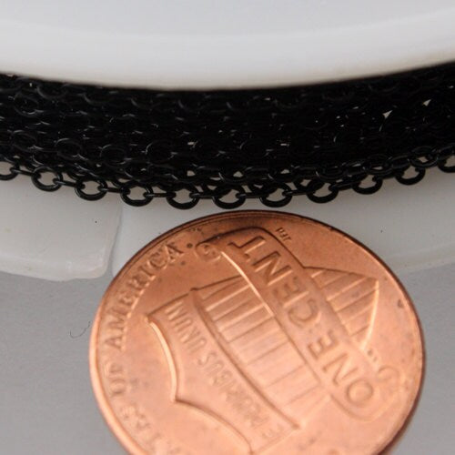 12 ft spool of BLACK Finished brass little Oval Flat Soldered Cable Chain 2.4x1.7mm - 2417F