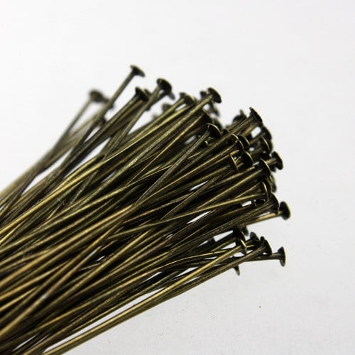 Bulk Package 300 Pcs Antique Brass FLAT headpins Bronze Flat Head Pins T Pins - 2 inch (50mm) 22Gauge 22G - TPIN-22G-50