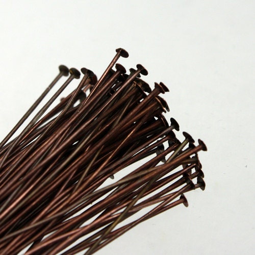 Bulk Package 300 Pcs Antique Copper FLAT headpins Head Pins T Pins - 2 inch (50mm) 22Gauge 22G - TPIN-22G-50