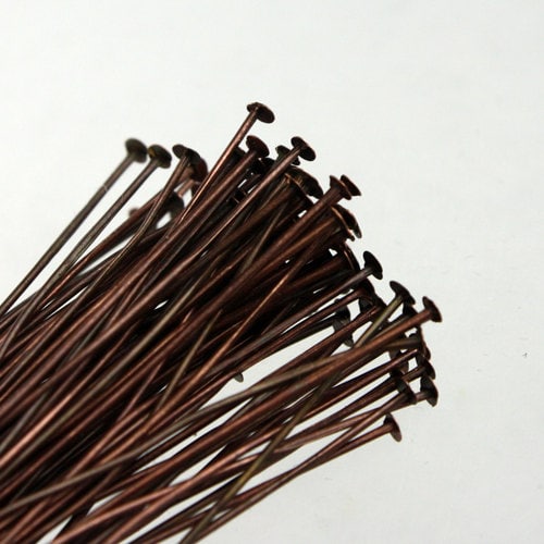 Bulk/FingerPick 100 Pcs Antique Copper FLAT headpins Head Pins T Pins - 2 inch (50mm) 22Gauge 22G - TPIN-22G-50