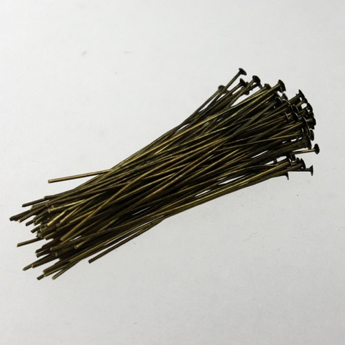 Bulk Package 300 Pcs Antique Brass FLAT headpins Bronze Flat Head Pins T Pins - 2 inch (50mm) 22Gauge 22G - TPIN-22G-50