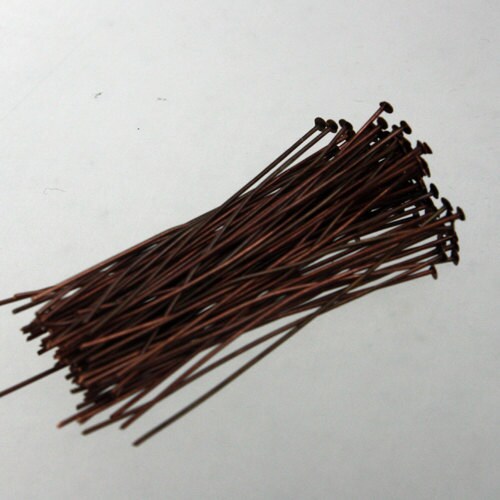Bulk/FingerPick 100 Pcs Antique Copper FLAT headpins Head Pins T Pins - 2 inch (50mm) 22Gauge 22G - TPIN-22G-50