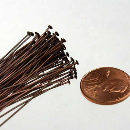Bulk/FingerPick 100 Pcs Antique Copper FLAT headpins Head Pins T Pins - 2 inch (50mm) 22Gauge 22G - TPIN-22G-50