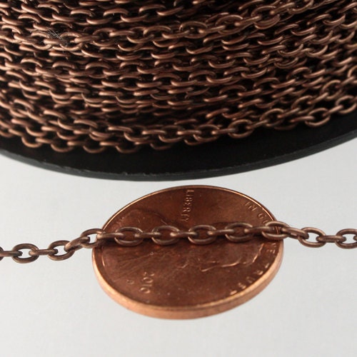 100 ft spool of Antique Copper Finished Round cable chain - Sturdy 3.0x2.1mm - unsoldered link - 3021CA