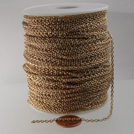 100 ft spool of Pinky Gold Champagne Gold Plated Round cable chain - 3.0x2.1mm - Sturdy Unsoldered link - 3021CA