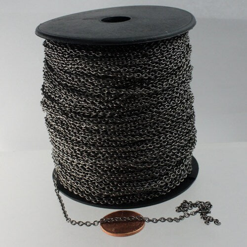 32 ft spool of Gunmetal Finished Round cable chain - 3.0x2.1mm Sturdy unsoldered link - 3021CA