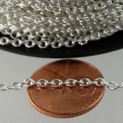 100 ft spool of Silver Plated Round cable chain - 3.0x2.1mm - Sturdy Unsoldered link - 3021CA