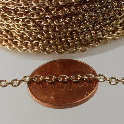 100 ft spool of Pinky Gold Champagne Gold Plated Round cable chain - 3.0x2.1mm - Sturdy Unsoldered link - 3021CA