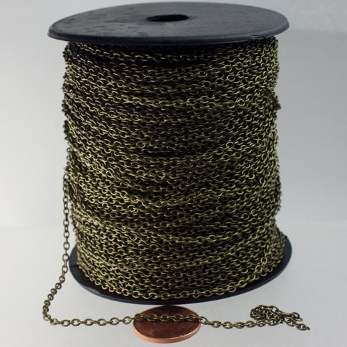 100 ft spool of Antique Brass / Bronze Round cable chain - 3.0x2.1mm Sturdy unsoldered link Bulk chain - 3021CA