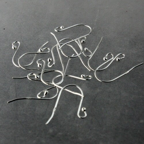 925 Sterling Silver Ball End Ear wire Earrings - 15x13mm 23G Thickness, French Hook, Genuine Solid Silver - SSEar1513