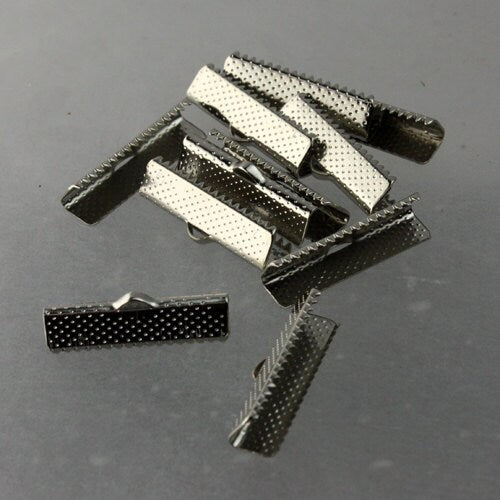 20 pcs Rhodium Plated 25mm / 1 inch Ribbon Clamps Connectors Clips End for Leather Charm Braid