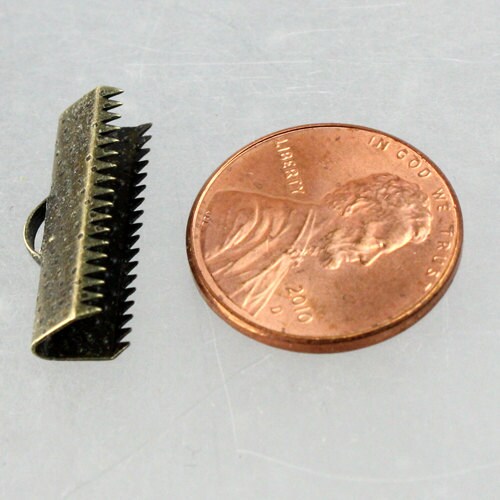 20 pcs Antique Brass Plated 20mm Ribbon Clamps Connectors Clips End for Leather Charm Braid