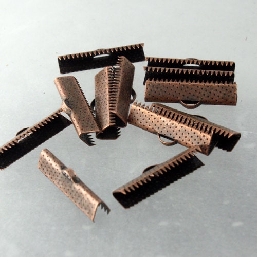 20 pcs Antique Copper Plated 25mm / 1 inch Ribbon Clamps Connectors Clips End for Leather Charm Braid