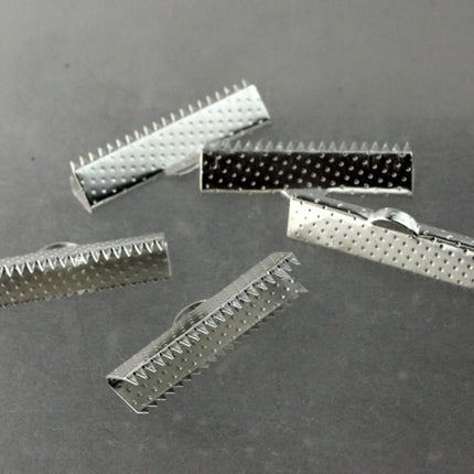 20 pcs Silver Plated 25mm / 1 inch Ribbon Clamps Connectors Clips End for Leather Charm Braid
