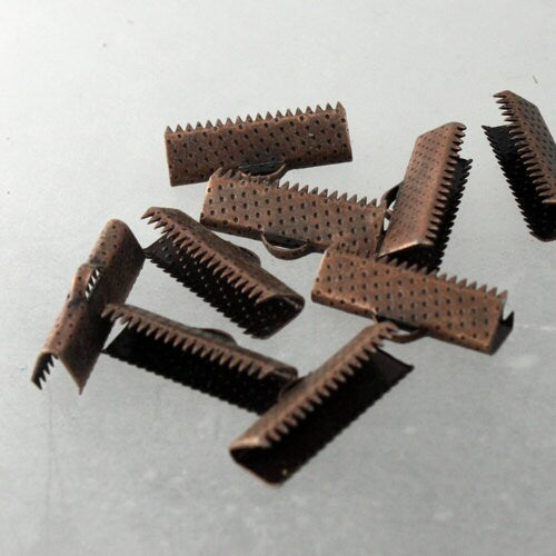 20 pcs Antique Copper Plated 20mm Ribbon Clamps Connectors Clips End for Leather Charm Braid